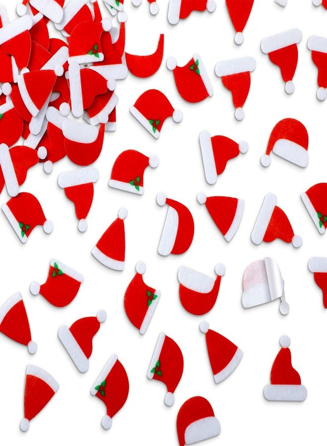 Engrowtic 200 Pcs Christmas Santa Hat Stickers, Felt Mini Santa Claus Stickers 1.42 Inches Tiny Christmas Hat Decals Self Adhesives Sticker for Xmas Party DIY Crafts, Cardmaking, Scrapbooks - Image 1